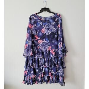 Eliza J Floral Ruffled Tiered Bell Sleeve Boho Midi Dress in Blue
